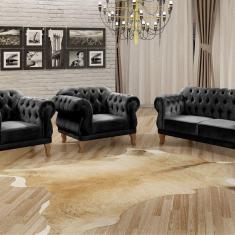 Imagem de Conjunto Sofá Duquesa Chesterfield 2 Lugares e 2 Poltronas Preto
