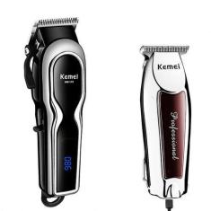 Imagem de Kit Cabelo Barba Pezinho Maquina Km-119 + Kemei9163 C/ Nota