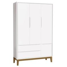 Imagem de Guarda-Roupa Retrô 3 Portas Classic New Branco Fosco com Madeira - Mov