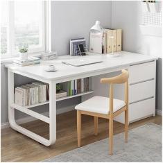 Imagem de Mesa de trabalho de escritório multifuncional mesa de computador mesa de estudo moderna mesa de escrita com 3 gavetas e prateleiras de armazenamento mesa de pé simples, B, 120 cm