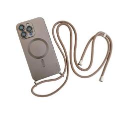 Imagem de Capa magnética de cordão crossbody para iPhone 15 14 13 12 11 Pro Max Plus X XS XR Capa de proteção de câmera de TPU macio, marrom cinza, para iphone 12 pro