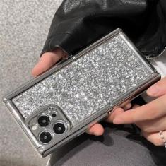 Imagem de Capa dobrável luxuosa com glitter completo para iPhone 12 11 13 14 15 Pro Max Capa quadrada fashion para iPhone 13 14 Pro Capa de suporte, Sliver SF, para iPhone 14