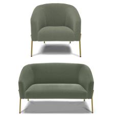 Imagem de Sofá Namoradeira e Poltrona Pé Ferro Dourado Stella Bouclê Menta D03 - D`Rossi