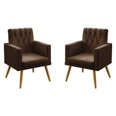 Imagem de Kit 2 Poltronas Decorativas Nina Com Rodapé e Botões em Capitonê Para Sala de Estar Couro Artificial Marrom Aradecor
