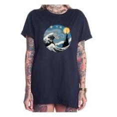 Imagem de Camiseta blusao feminina The Great Starry Wave van gogh