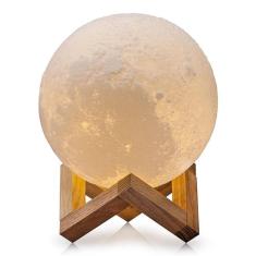 Imagem de Luminária Lua Cheia 3D 15Cm - Base Madeira