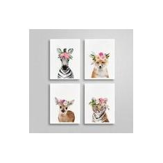 Imagem de Kit 4 Quadros Decorativos Bichinhos Com Coroas 45x34cm