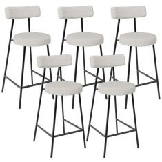 Imagem de Kit 05 Banquetas Baixa Para Cozinha Sala De Jantar Bar Bancada Milão L02 Bouclê Cru - Lyam Decor