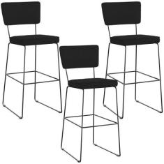 Imagem de Kit 03 Banquetas Alta Para Cozinha Sala De Jantar Base Em Aço Allana L