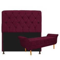 Imagem de Kit Cabeceira Estofado Lady e Recamier Ari 195 cm King Size Suede Bordô - Amarena Móveis