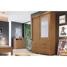 Imagem de Guarda Roupa Solteiro 2 Portas E 6 Gavetas C/ Espelho Jequitibá/Buriti