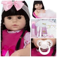 Imagem de Boneca Bebe Reborn Menina Morena 100% Silicone + 20 Itens - Cegonha Re