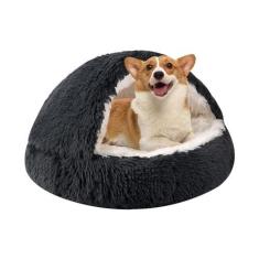 Imagem de HYQ Cama pequena para cães, cama aconchegante para gatos e gatos laváveis, antiderrapantes para gatos, cama calmante para cães com capa com capuz, cama removível para cães com capa para animais de