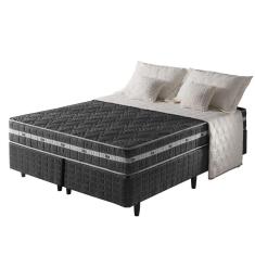 Imagem de Cama Box Queen Preto + Colchão Ortopédico Espuma D45 Extra Firme Brooklyn 158x198x62cm