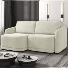 Imagem de Sofá Cama Modulado Retrátil e Reclinável Decorativo Varsóvia 196cm Veludo Bege G33 - Gran Belo