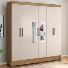 Imagem de Guarda Roupa Casal 6 Portas Com Espelho E 3 Gavetas Prático Amêndola Touch-off White