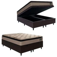 Imagem de Cama Box Baú Casal Queen Colchão Espuma D33 Pillow Top Van Gogh 158x198x70cm Suede Marrom Hellen – Suporta Até 120 Kg Por Pessoa