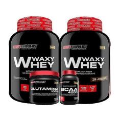 Imagem de KIT 2x Whey Protein Waxy Whey 2kg + Glutamina 500g + BCAA 4800 250 Cápsulas - Bodybuilders (Chocolate)