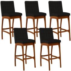 Imagem de Kit 05 Banquetas Altas Mila Suede Preto