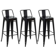 Imagem de Kit 3 Banquetas Altas Com Encosto 76 Cm Preto Semibrilho