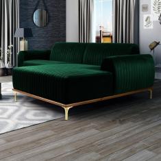 Imagem de Sofá 230cm 4 Lugares Chaise Direito Pés Gold Verde Musgo