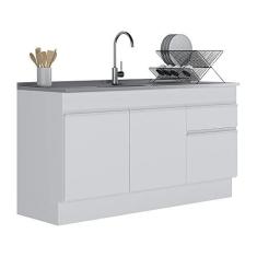 Imagem de Balcão Cozinha com Rodapé Gabinete Pia 150 cm 3 Portas 1 Gaveta Veneza Multimóveis Mp2115.891 Branco