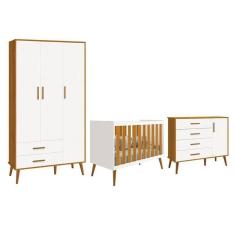 Imagem de Dormitório Infantil Isis Guarda Roupa 3 Portas, Cômoda 1 Porta E Berço Branco/savana - Reller Móveis Branco/savana