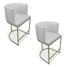 Imagem de Kit 2 Banquetas Paola Linho Cinza A05 Base Metálica Dourada - D`rossi