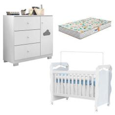 Imagem de Berço Americano New Nanda e Cômoda Infantil Ane Branco Brilho com Colc