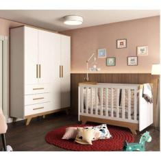 Imagem de Conjunto Para Quarto De Bebê Com Guarda Roupa 4 Portas E Berço Retrô M