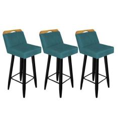 Imagem de Kit 03 Banqueta Alta Encosto Lith Para Cozinha Bar Balcão Bistrô Pé Pa