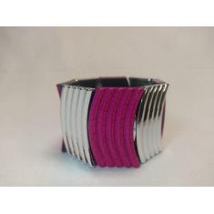 Imagem de pulseira bracelete de abs prata resinada elasticado com partes ondulad