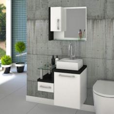 Imagem de Gabinete Para Banheiro Com Cuba Quadrada Q32 E Espelheira Com Porta Legno 630W Compace / Onix
