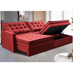 Imagem de Sofá Sem Caixa Retrátil Baú 1,60m Cama Inbox Secret Suede Velusoft Vermelho