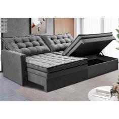 Imagem de Sofá Sem Caixa Retrátil Baú 2,00m Cama Inbox Secret Suede Velusoft Cinza