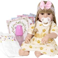 Imagem de Boneca Reborn Silicone Recém Nascida Pode Banho Vários Itens