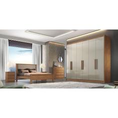 Imagem de Guarda Roupa Casal 100% MDF 6 Portas 8 Gavetas - Linea-Cumaru/Fendi - Móveis Novo Horizonte