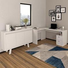 Imagem de Conjunto Home Office 2 Peças 1 Mesa para Escritório em L com 1 Balcão 3 Portas Espresso Móveis