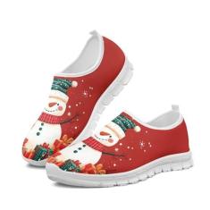 Imagem de GOSTONG Tênis masculino retrô de corte baixo, mocassins, respirável, de malha elástica, secagem rápida, branco, 34-48, Boneco de neve, 36