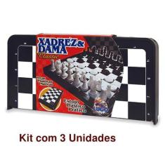 Imagem de Kit 3 Jogo Xadrez E Dama Classic Tabuleiro Estojo Pç Maciças - Lugo