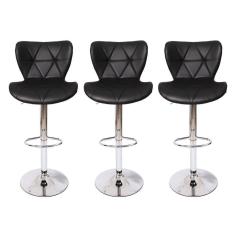 Imagem de Kit 3 Banquetas Estofadas c/encosto p/Cozinha Gir. Preta