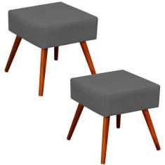 Imagem de Kit 02 Puffs Banqueta Decorativa com Pés Palito Lívia Suede Cinza - Ly