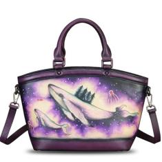 Imagem de Bolsa feminina de couro genuíno pintada à mão bolsa de ombro feita à mão bolsa transversal de trabalho bolsa casual, Padrão 2, Medium