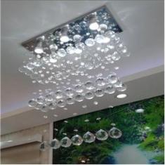 Imagem de Lustre De Cristal P/ Sala De Jantar/Estar Com 60Cm De Altura, Base De Inox Espelhado Com 22X50cm