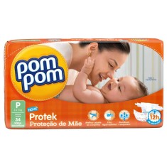 Fralda Pom Pom Protek Proteção de Mãe Tamanho P Jumbo 34 Unidades Peso Indicado 3 - 5kg