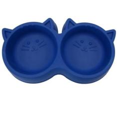 Imagem de Comedouro Duplo Para Gatos Luxo Azul Formato Gatinho - Pet Injet