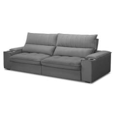 Imagem de Sofá Retrátil 4 Lugares Com Porta Copo 280cm Andes F05 Veludo Cinza -