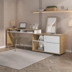 Imagem de Escrivaninha Flex para Home Office com 2 Portas, Nichos e Várias Opções de Montagem Olmo/Branco