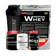 Imagem de Kit Whey Protein 500g + Glutamina 300g + Power Creatina 100g + BCAA 100g + Coqueteleira - Bodybuilders
