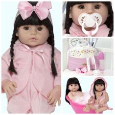 Imagem de Boneca Bebê Reborn Morena Silicone + Itens Bolsa Maternidade - Cegonha